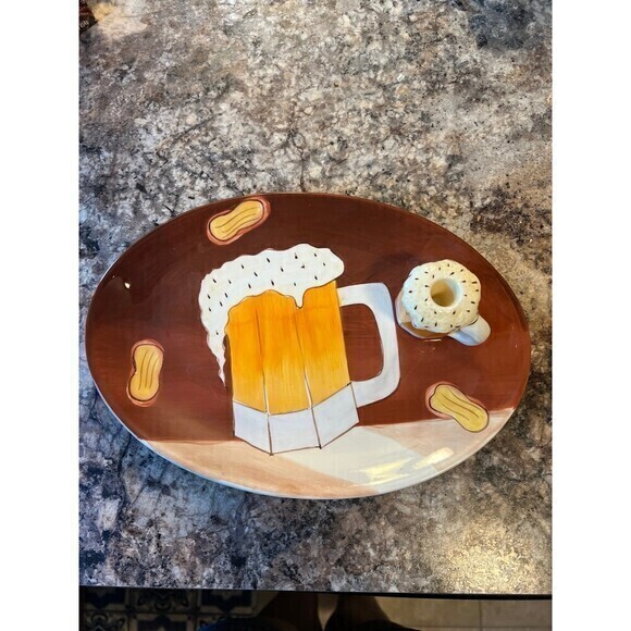 Beer platter‎ with toothpick holder - Picture 1 of 3
